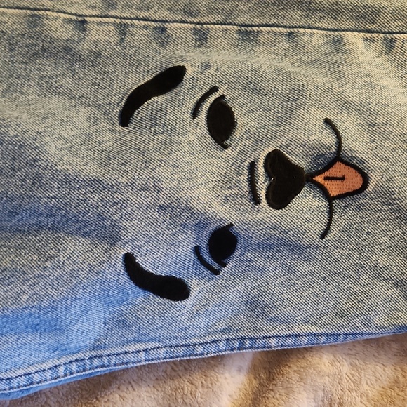 Monki Blue Straight Leg Jeans with Dog Embroidery On Both Knees Sz 30 - Picture 2 of 8